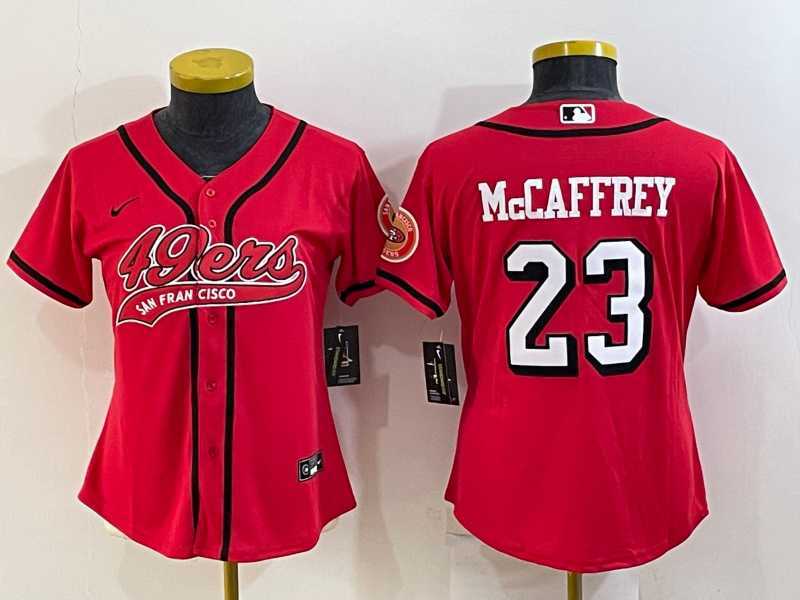 Women%27s San Francisco 49ers #23 Christian McCaffrey Red Color Rush With Patch Cool Base Stitched Baseball Jersey